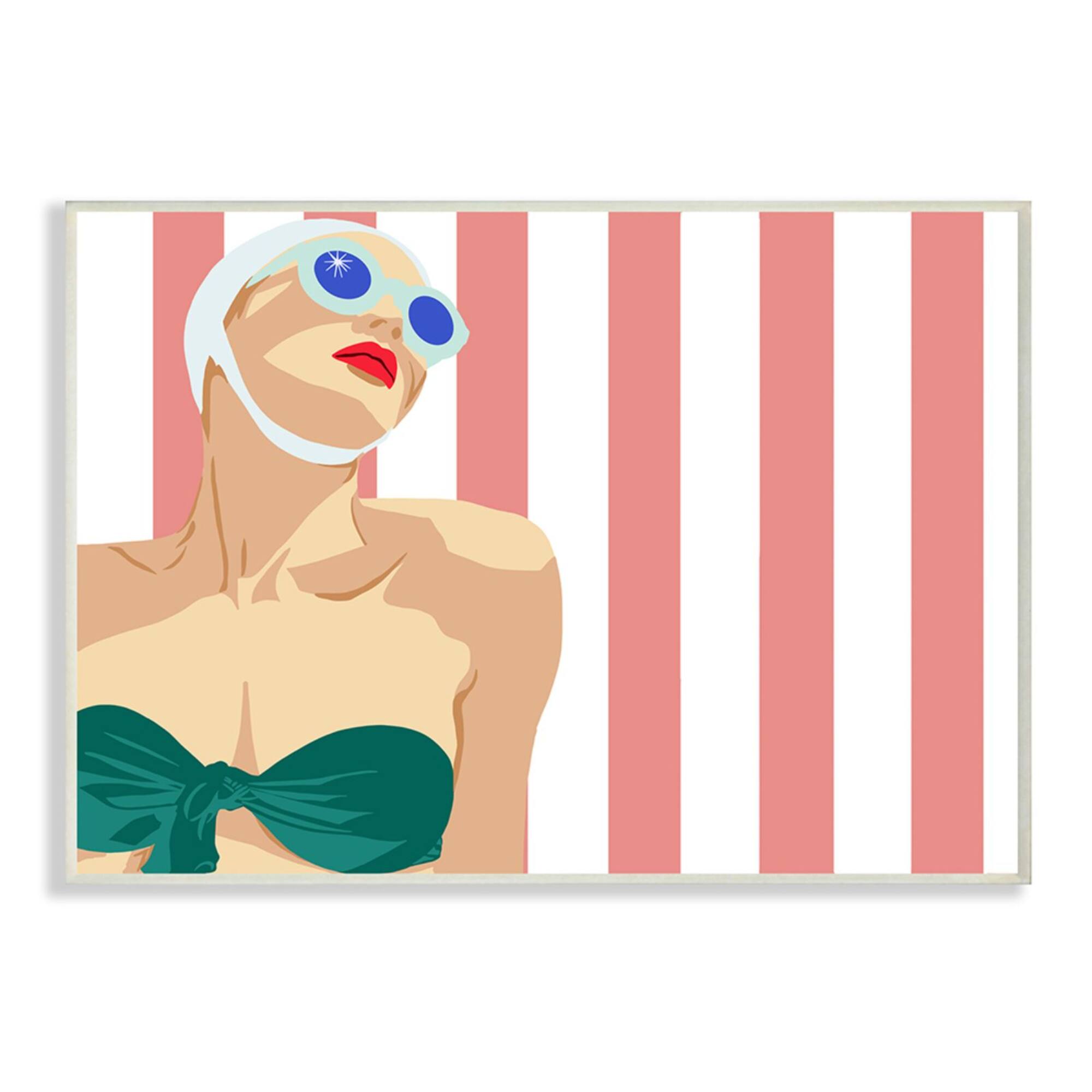 Stupell Industries Pop Vintage Female Swimmer Striped Wood Wall Plaque
